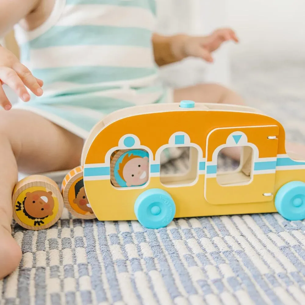 Melissa & Doug GO Tots Wooden Roll & Ride Bus with 3 Disks School Bus NIB